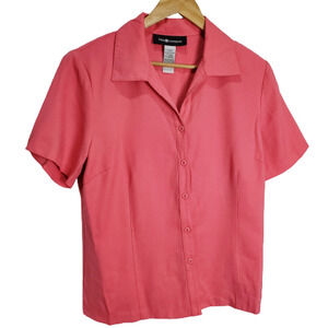 Sag Harbor Vintage Blouse Women Size Medium 90s Pink Button Preppy Retro Classic